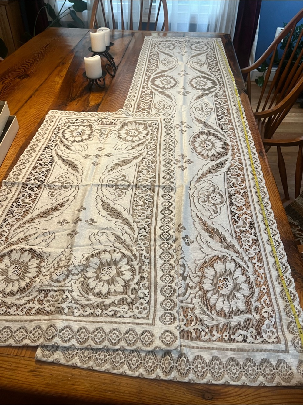 Vintage 2 Scranton Lace Ivory and Brown Floral Lace Table Runners